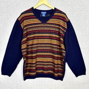 Faconnable Sz XL Merino Wool Sweater 3D Striped Southwest‎ Aztec Grandpa Grunge
